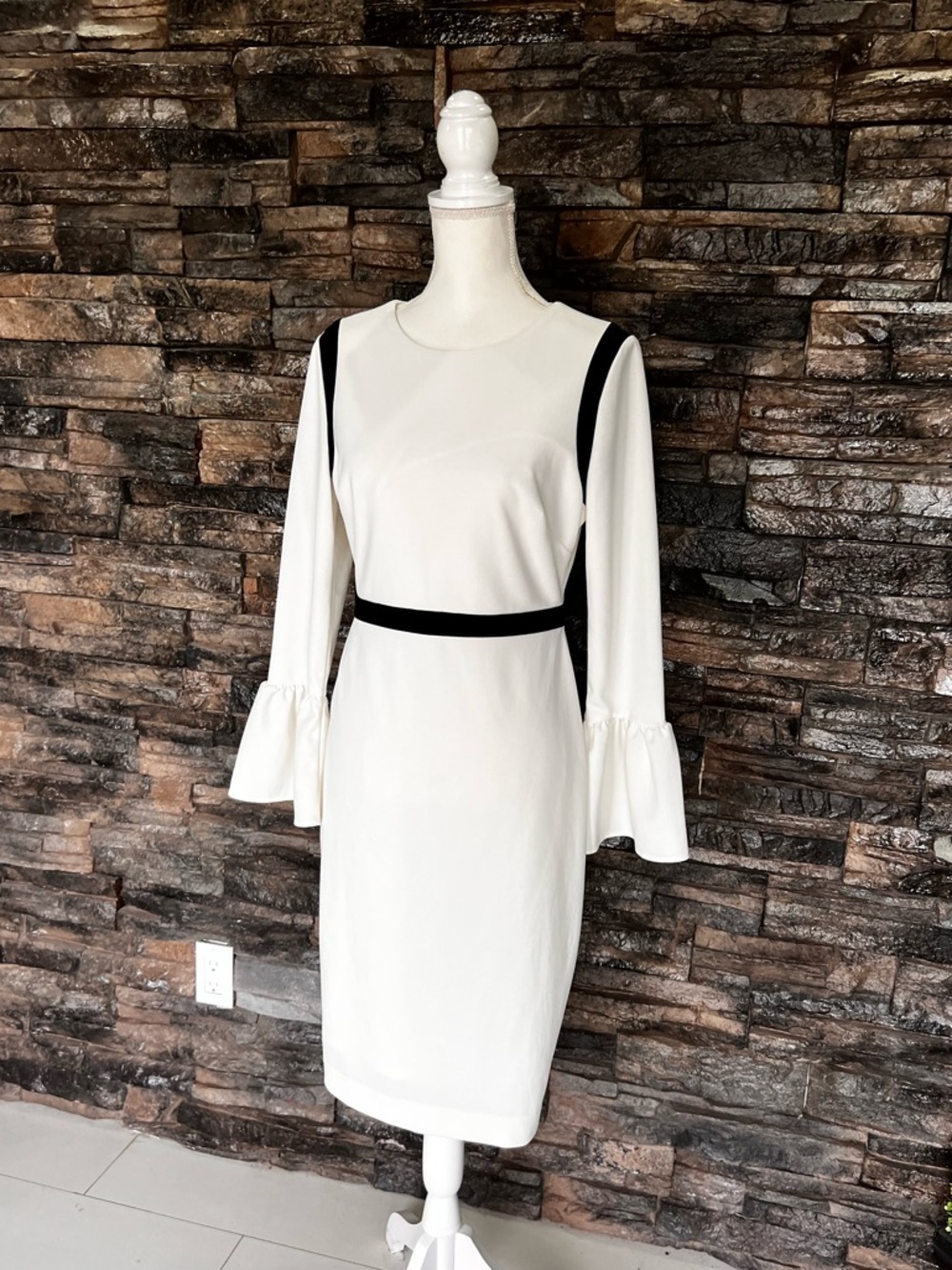 Calvin Klein Cream Dress with Black Trim